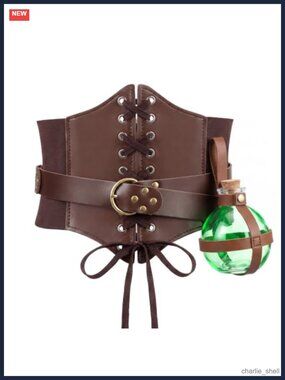Renaissance Corset Belt Set with Potion Bottle PU Leather Costume